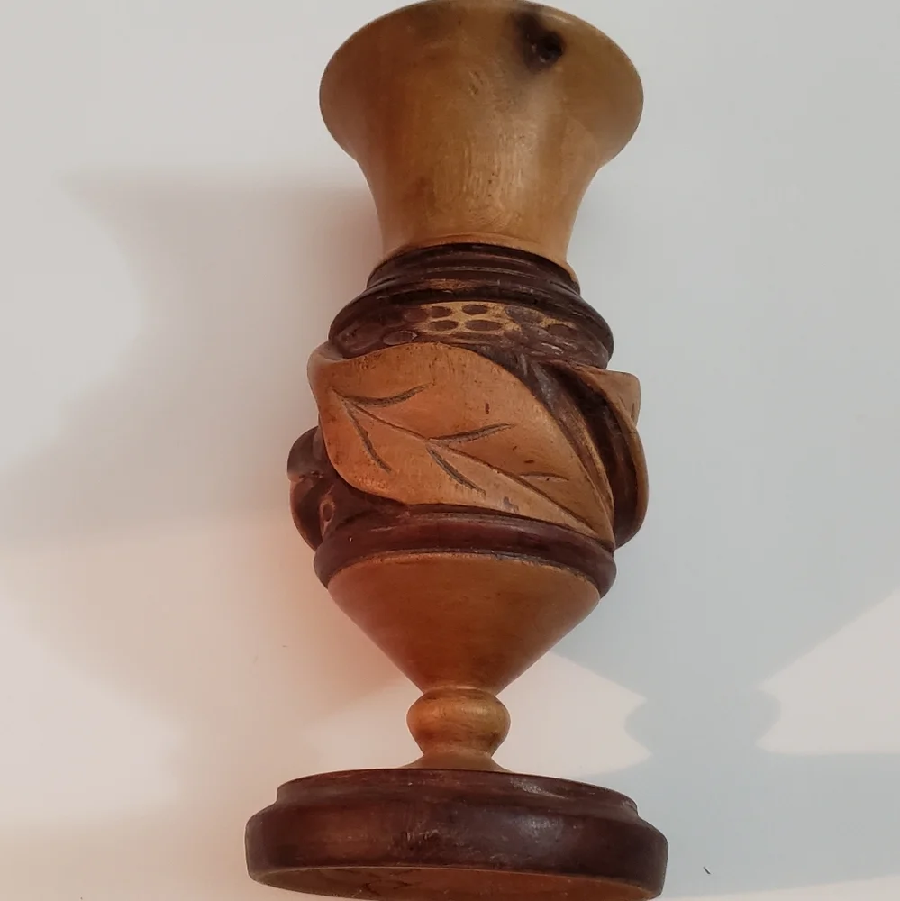 Hand Carved Wooden Vase Folk Art Boho